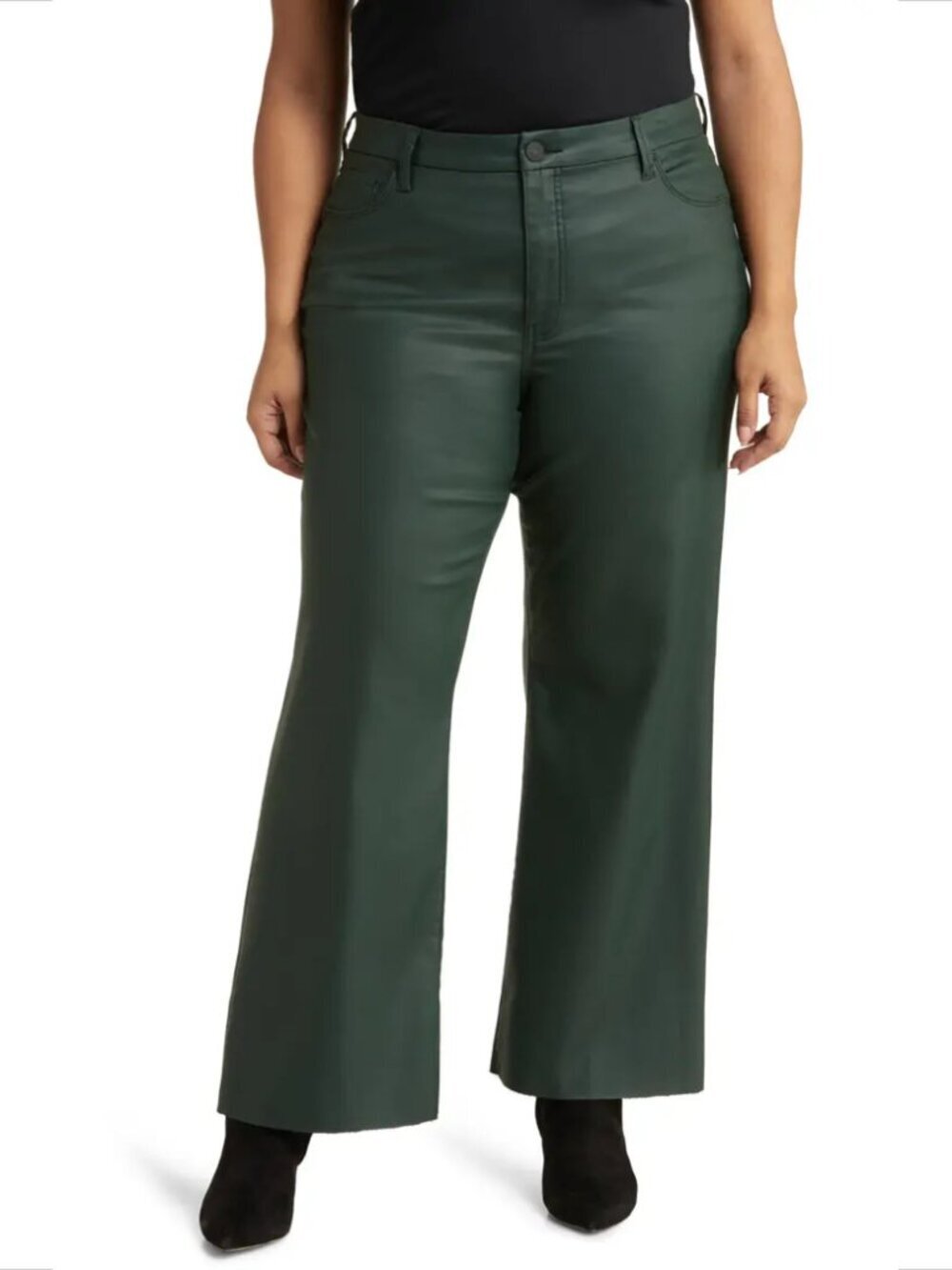 KUT from the Kloth Meg wide leg coated jeans ankle green Fab Ab stretch new 14